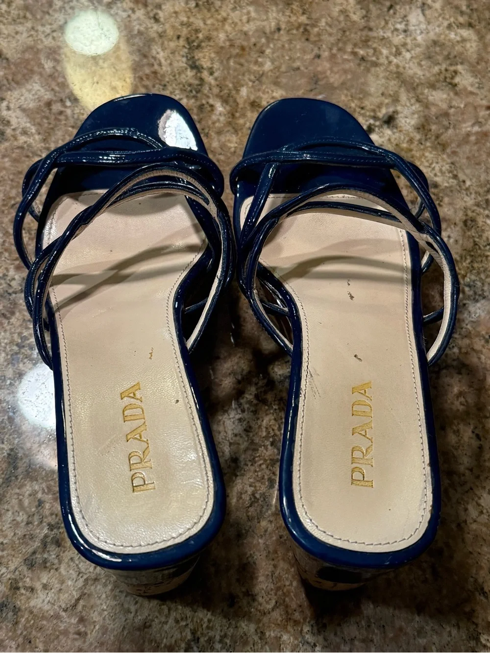 Prada Navy Blue Platform Wedges size 37 made in Italy